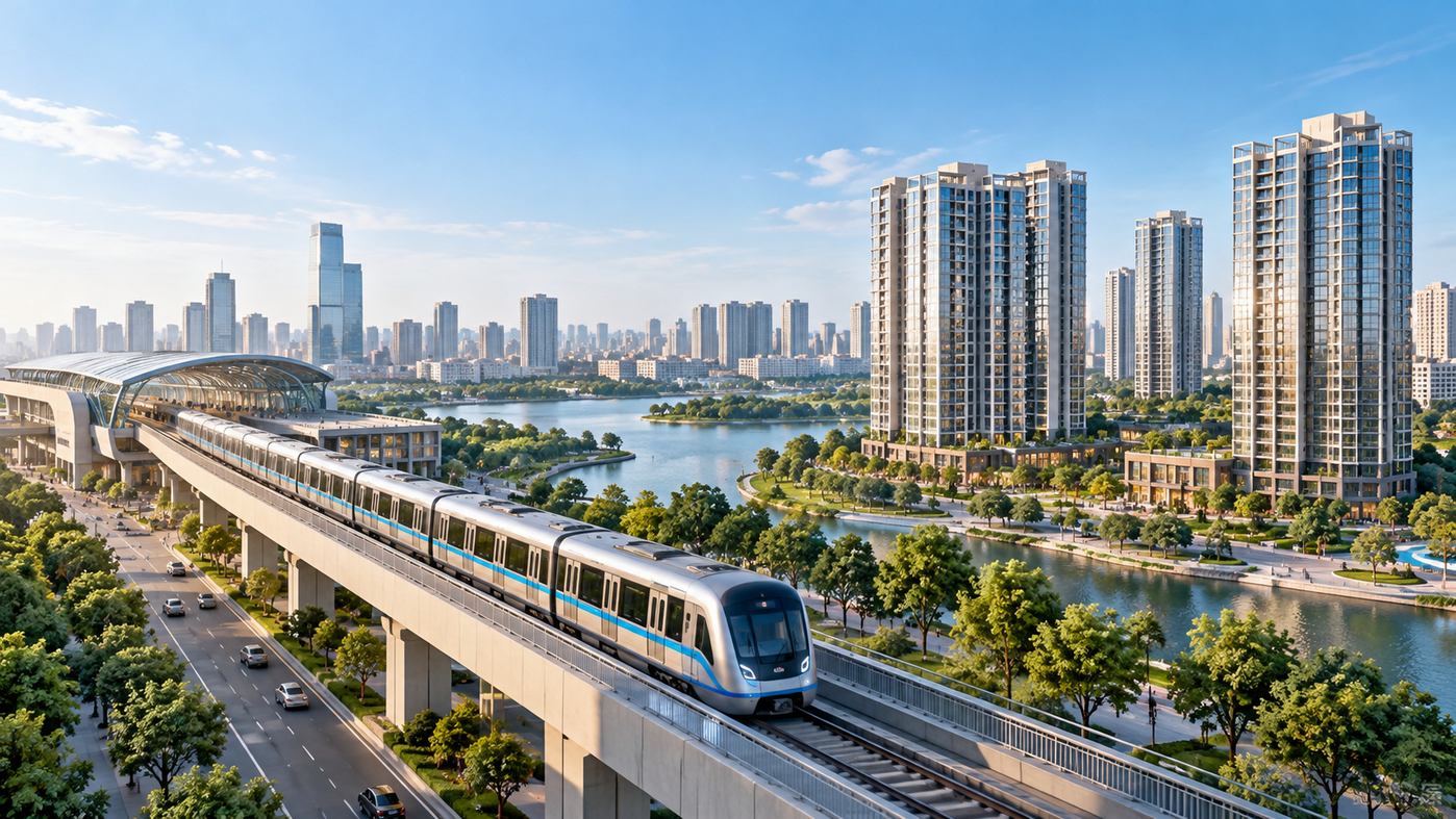 Elevated Metro Over a Green Waterfront City.png